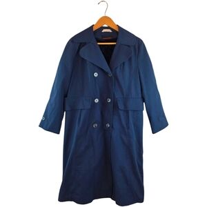 Vintage Bertram Women's Blue Trench Coat Petite Small Navy Faux Fur All Weather